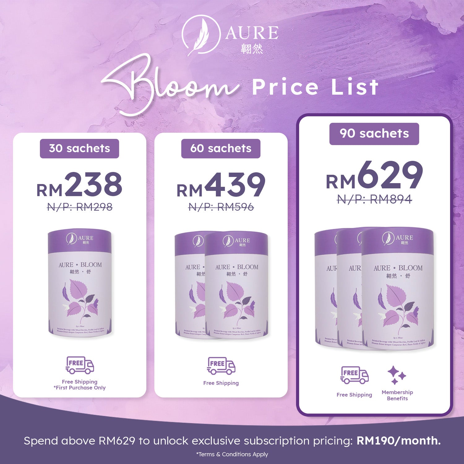 Aure BLOOM Gut Health Powder for Chronic Gastrointestinal Discomfort, Bloating & Stress (30 sachets)